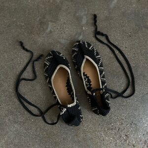 Vintage Crochet Lace Up Ballet Flats